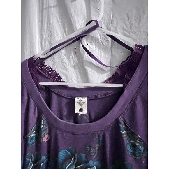 Free People Purple Floral Lace Trimmed Boho Tunic Lg Runs Small - Picture 7 of 11